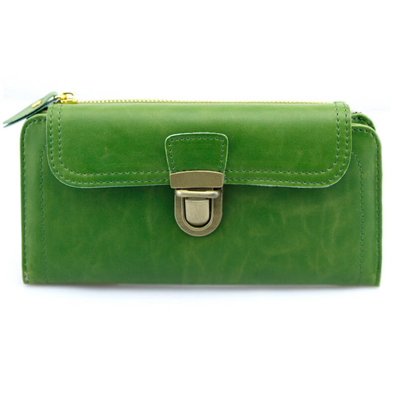 梨花娃娃rinkadoll新款铜锁扣翻盖三折长款女士钱包q047 绿色 长款三