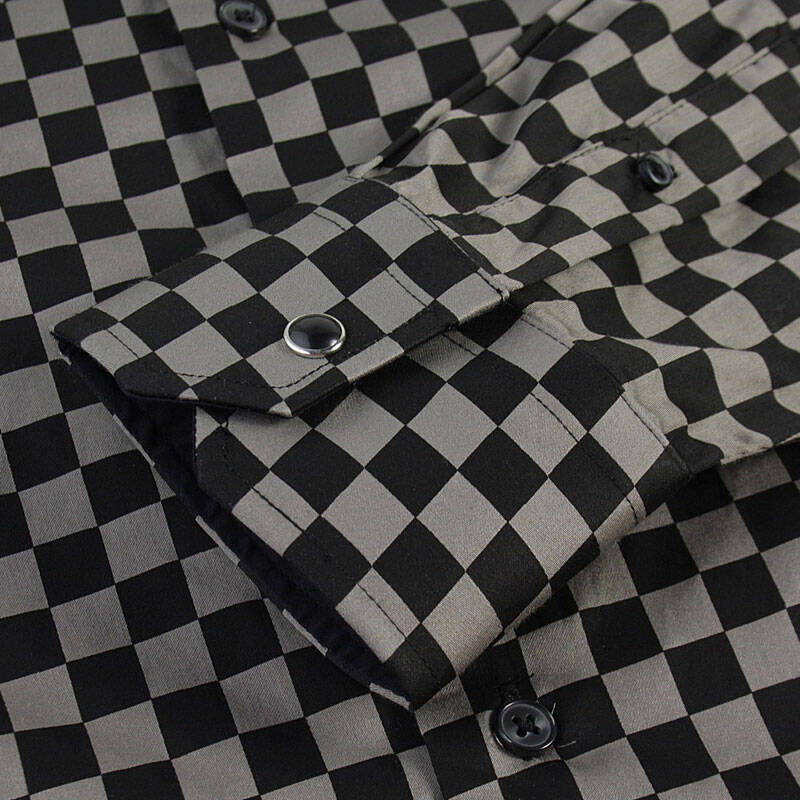 佐肯eingezogen2012春装新款商务休闲黑白格子长袖衬衫 ec12003 黑格