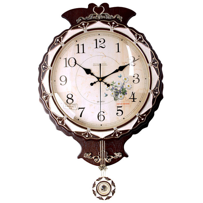 汉时钟表 田园欧式时尚艺术实木创意静音挂钟 客厅石英钟5306