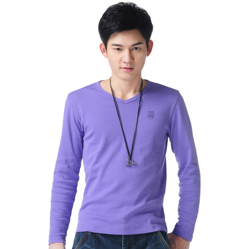 真维斯秋装新款 男装v领净色t恤(不含配件)371502 2320淡紫红 xxl