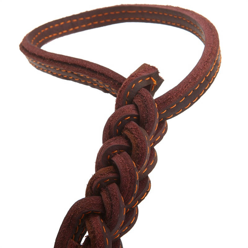 宾狗 精致花编纯牛皮弹簧缓冲大型犬用短牵引绳链 3.0cm项圈套装