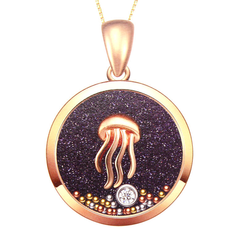 浪漫丽人 rmto 18k玫瑰金镶紫金沙镶钻 水母吊坠 彩金吊坠 玫瑰金吊坠