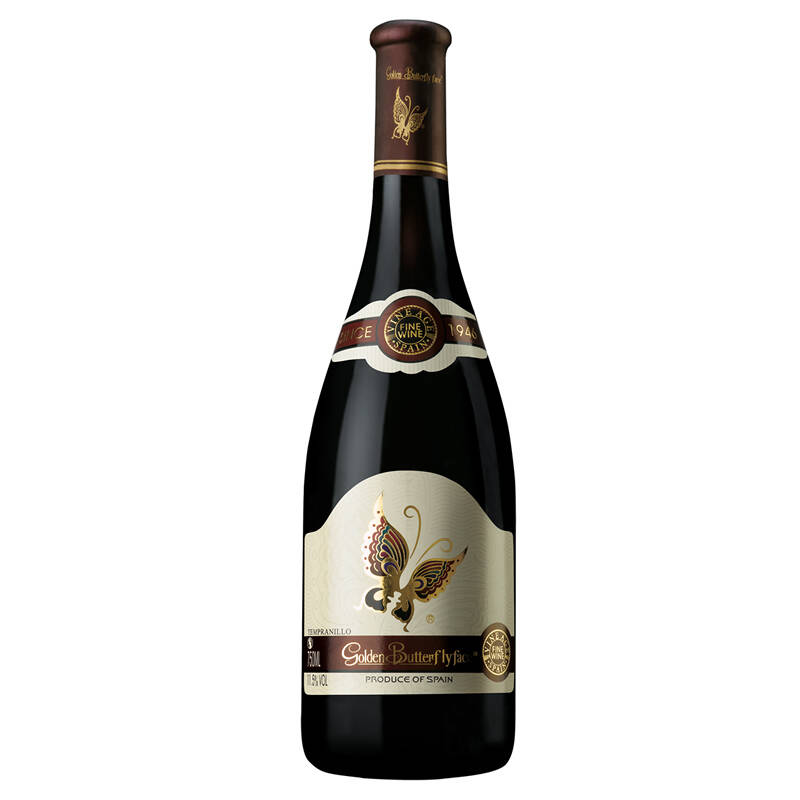爆款买一送一 西班牙原产坦伯尼红酒 金蝴蝶优质干红葡萄酒750ml