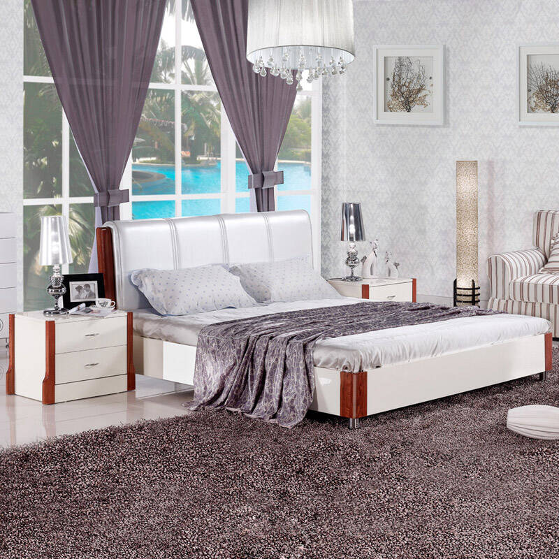 美乐乐家具 卡富亚 双人床 现代风格 实木家具 1.8米真皮床 卧室家具