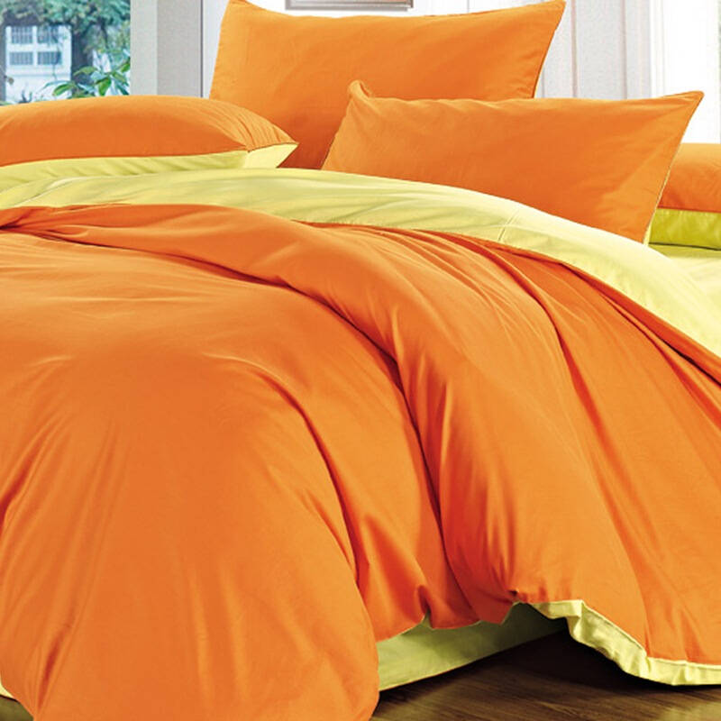 瑜嘉丽 40支高密全棉撞色超大双人床单四件套1.8米床橙色