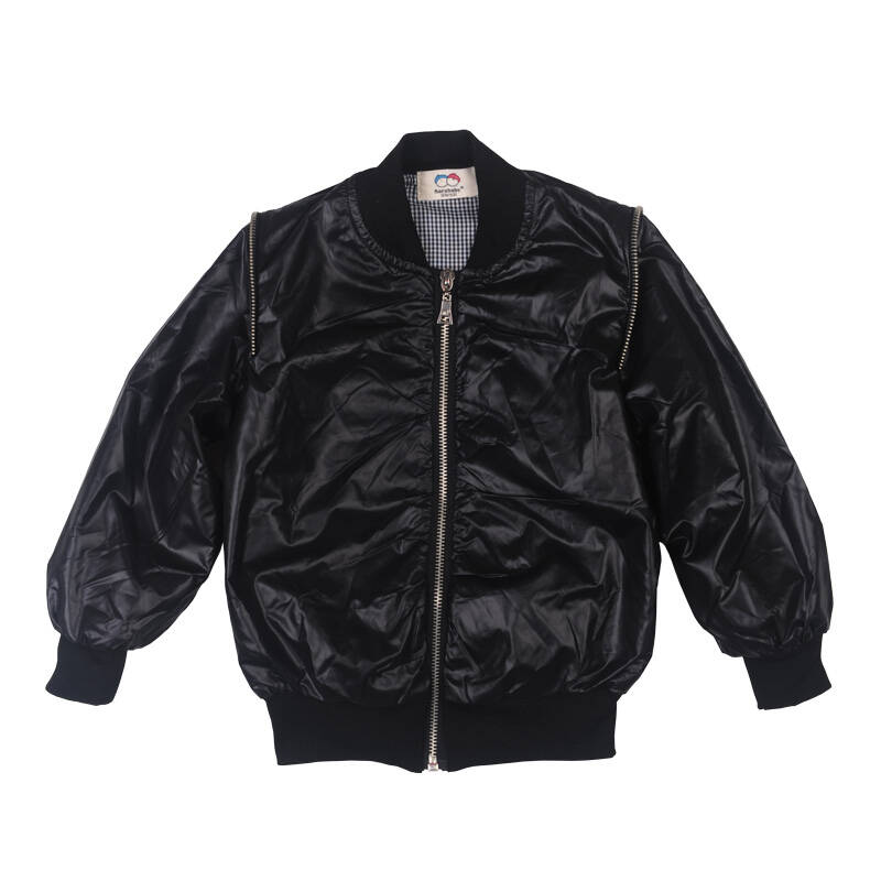 小小莎啦 童装秋款男儿童薄棉机车夹克外套321021 黑色 130