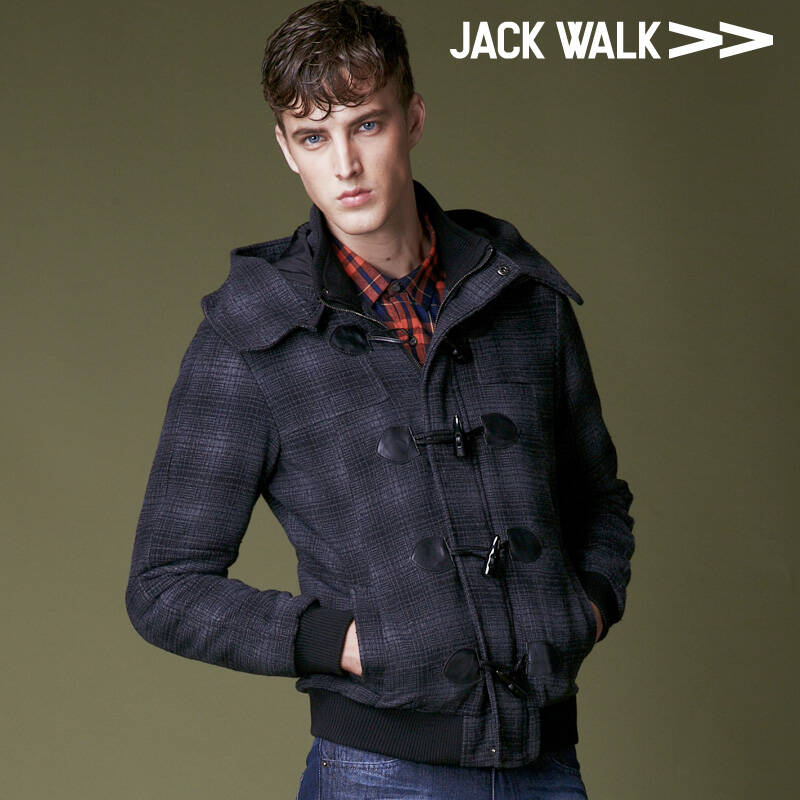 jackwalk休闲男装双帽檐可脱卸帽格子呢渔夫娄茄克c011