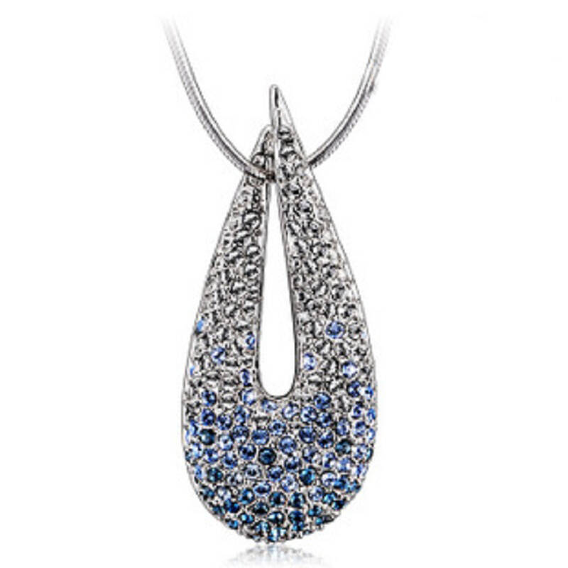 伊泰莲娜情人的眼泪 水晶项链 电镀白金 简单大方高贵 蓝色