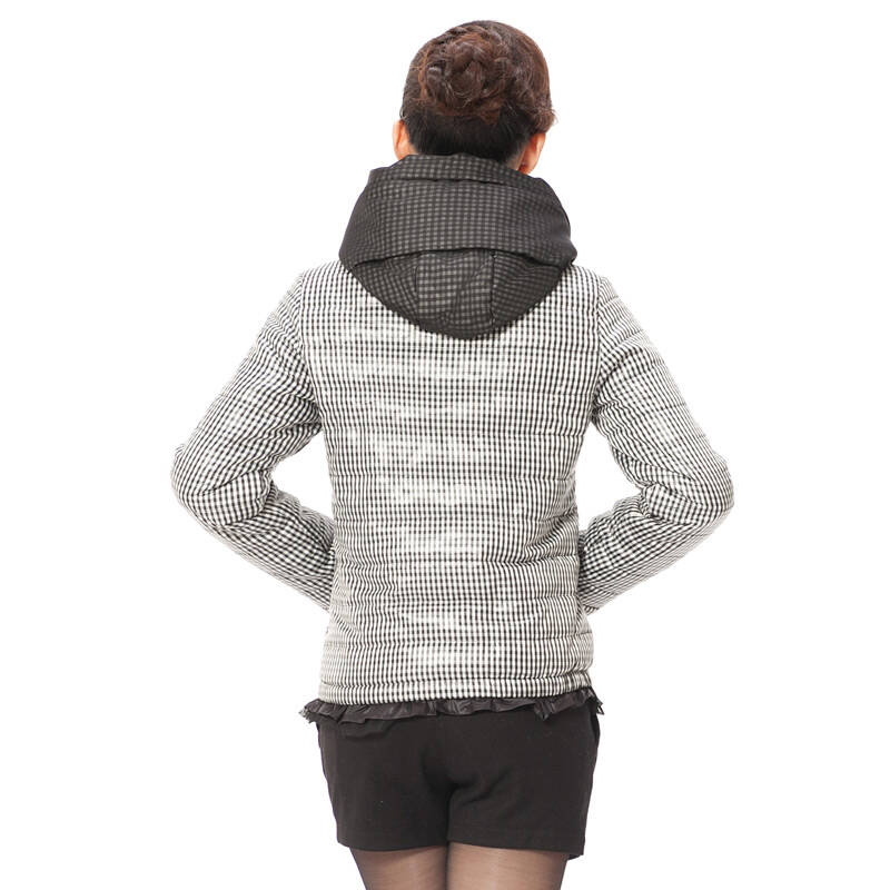 似水年华 2012冬装新款 韩版修身女士连帽棉袄外套152104m1 黑白 m