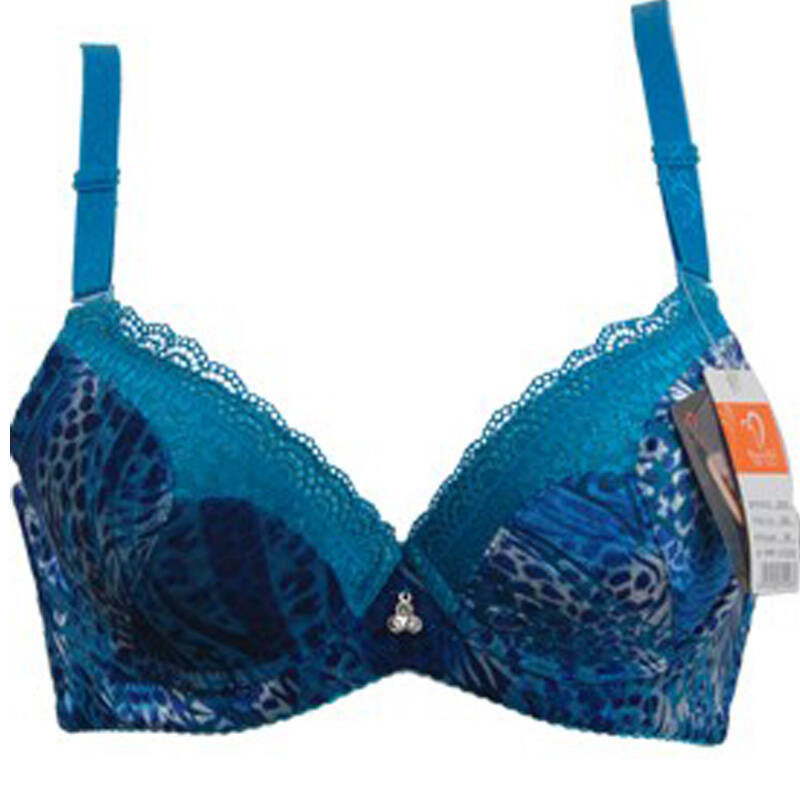 8259 性感深v豹纹内衣 ab杯小胸厚款聚拢调整型文胸 蓝色 32b