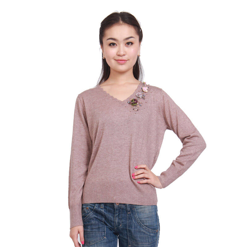 桑尼系列 2012新款韩版修身时尚百搭v领打底针织衫es-sw237 绿色 l