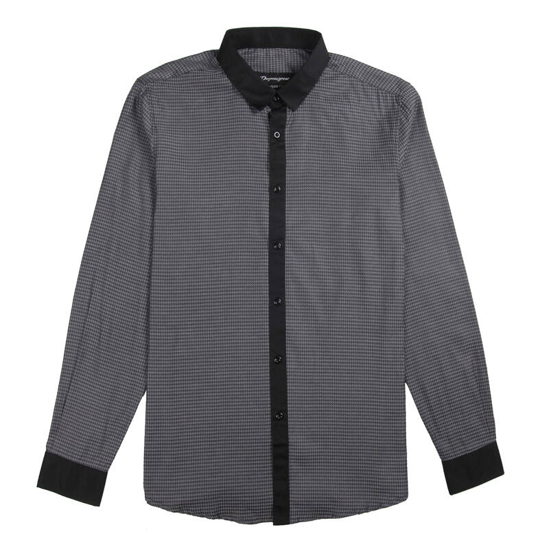 deg 深东浩 秋冬新款 男士时尚休闲修身黑领格纹长袖