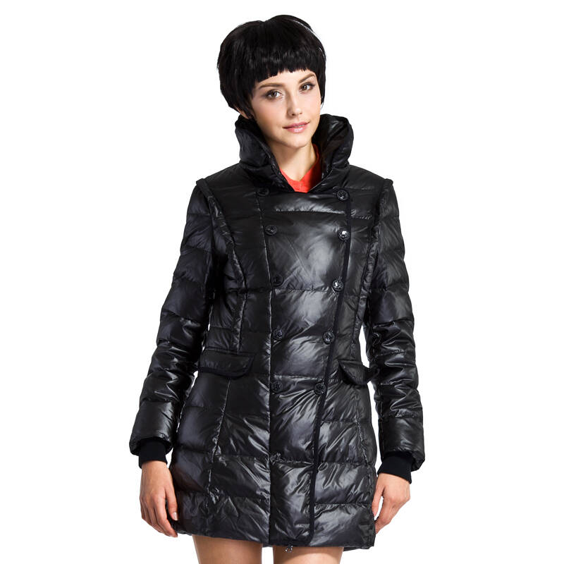 斜门襟双排扣立领羽绒服 黑色 m