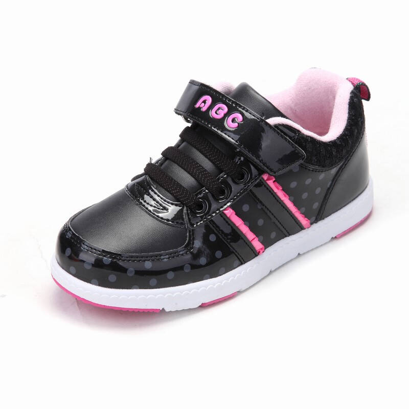abc童鞋 冬季女中童加绒运动鞋秀气时尚休闲鞋 黑粉红 33码/(内长约