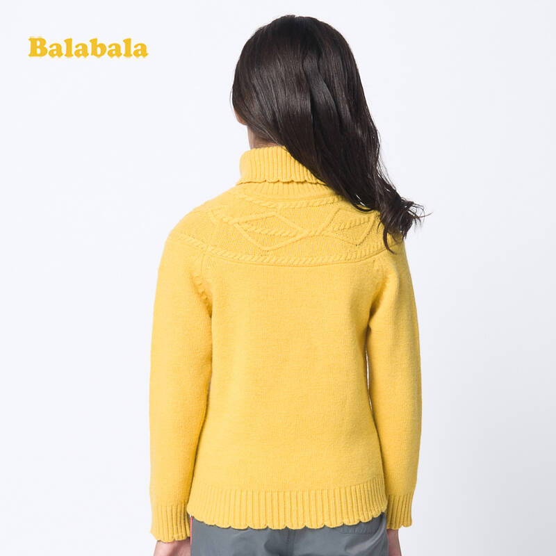 巴拉巴拉balabala冬款女中童高领毛衣22034110301 3430-中黄 130