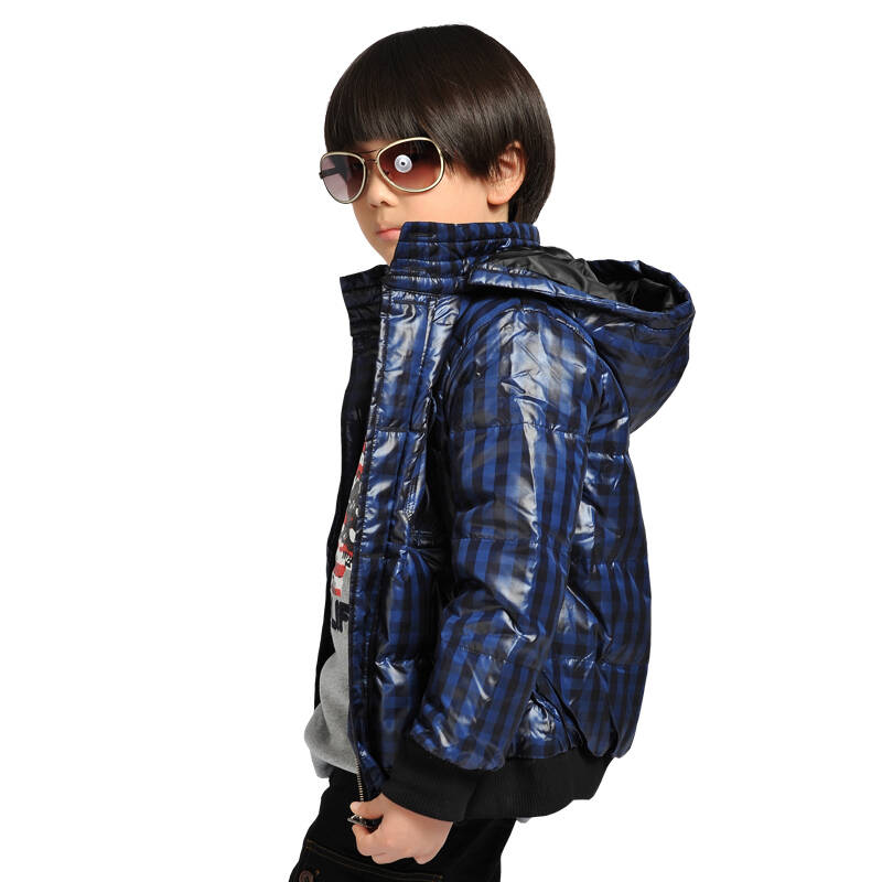 海贝(ihappy)男童装羽绒服休闲外套冬装新品130407041 蓝黑格 110cm