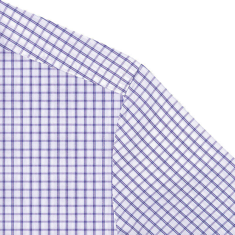 海e家 短袖衬衫 纯棉免烫 格子商务 男士衬衣 蓝紫 38(165/84a)