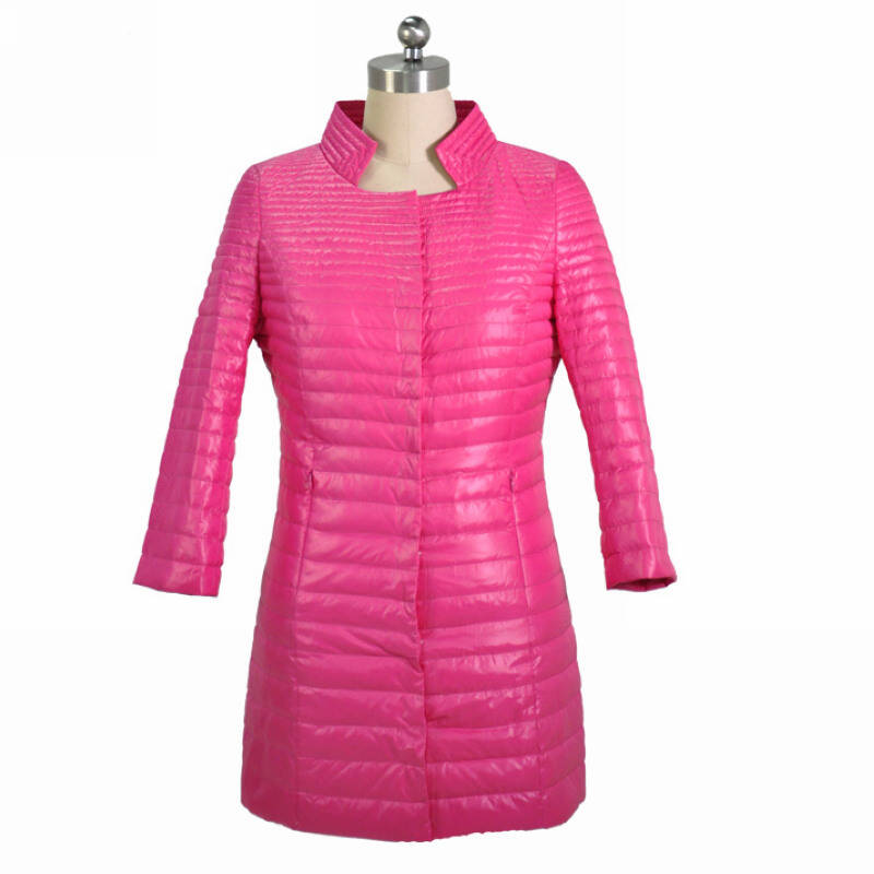 缔弗deify 2012欧美风 趴领 七分袖中长款秋冬修身羽绒服 枚红色 l