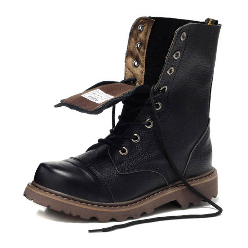 走索2013新品冬季牛皮 帅气机车靴 军装 系带深色百搭系列 黑色 42
