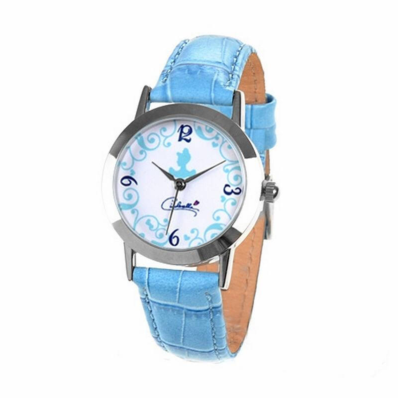 迪士尼(disney)princess公主系列艺术花纹蓝真皮时尚秀雅女表pc21j