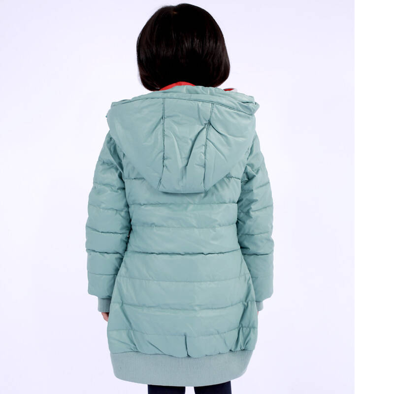 水鸟童装 女童韩版显瘦优质pu皮中长款羽绒服9831 皮蛋绿 150