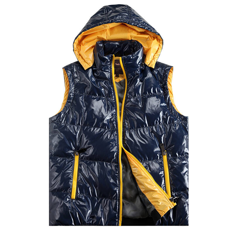 2012秋冬新款带帽80%羽绒马甲 男士背心 情侣款m072fap3001 蓝加黄 56