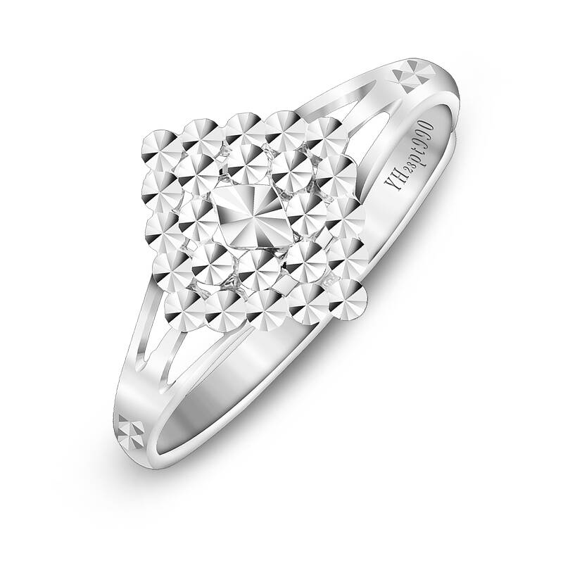 千金一诺 pt990铂金戒指 仿钻刻面方形戒指 2.1g