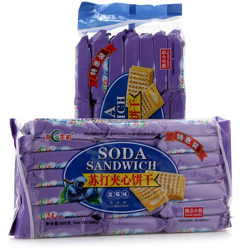 每日生机苏打夹心饼干蓝莓味568g*2袋 京东自营