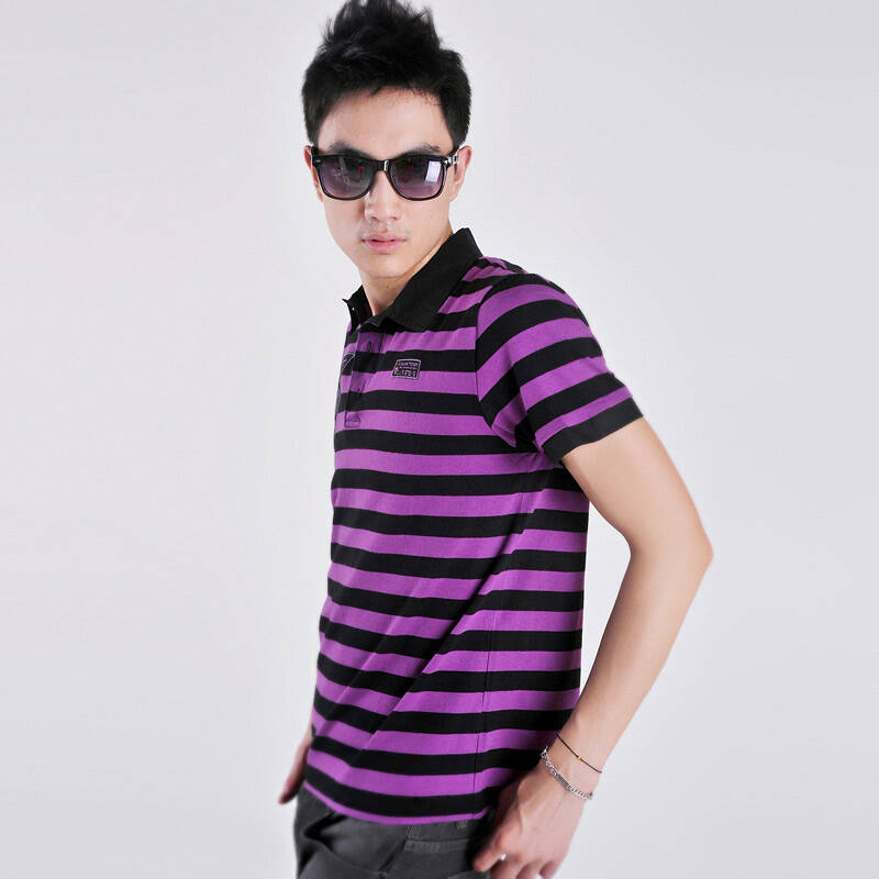 【欧莱诺】男士t恤 2012新款活力型男条纹数字短袖polo衫11131110 黑