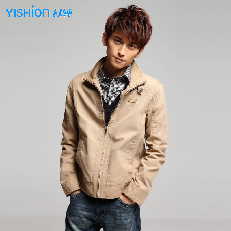 以纯yishion 2012秋装新款 休闲男装夹层外套12311168 深杏 xl