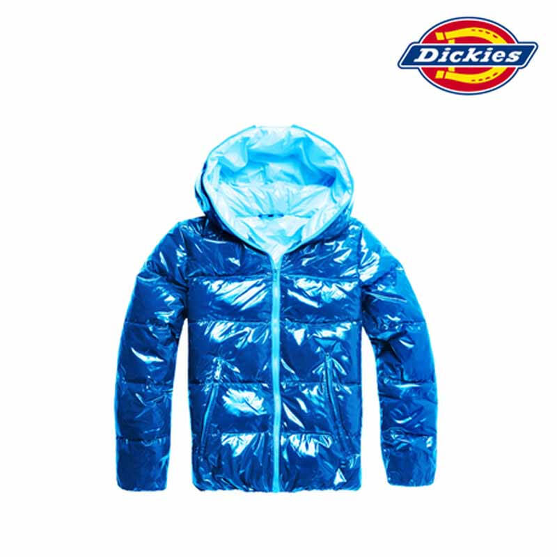 dickies冬季女式亮皮白鹅绒厚夹克 帝客糖果色连帽羽绒服 1142105