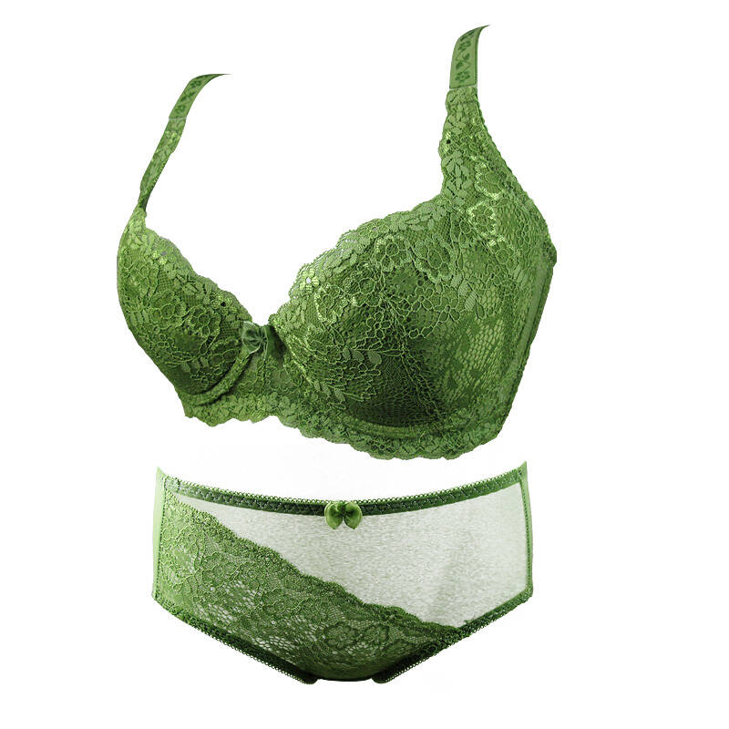 梦秀侨姿 深v性感蕾丝女士内衣 超薄款大码文胸c杯 送插片m211 绿色-