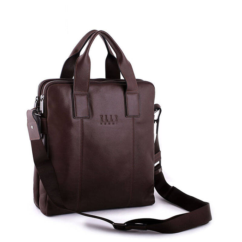 elle homme男士头层牛皮手提单肩斜跨两用男包 啡色e276804720