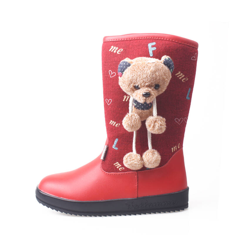 富罗迷(follow me)童鞋新款小熊儿童雪地靴2d1573 红色 26码