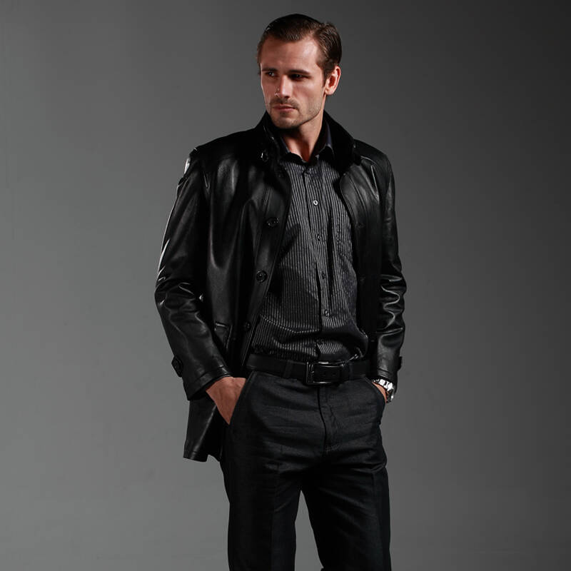 比菲力(beverry)进口绵羊皮男士真皮风衣1102 黑色 180xxl