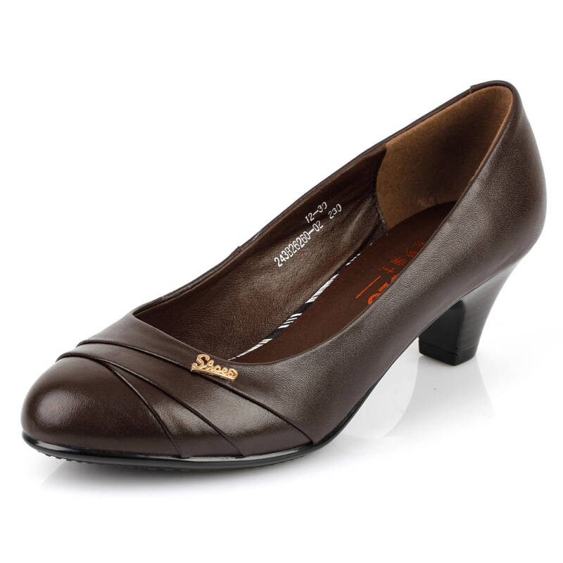 保罗骑士【palmpolo】 真皮纯色搭扣女鞋ol中跟圆头女单鞋鞋6260