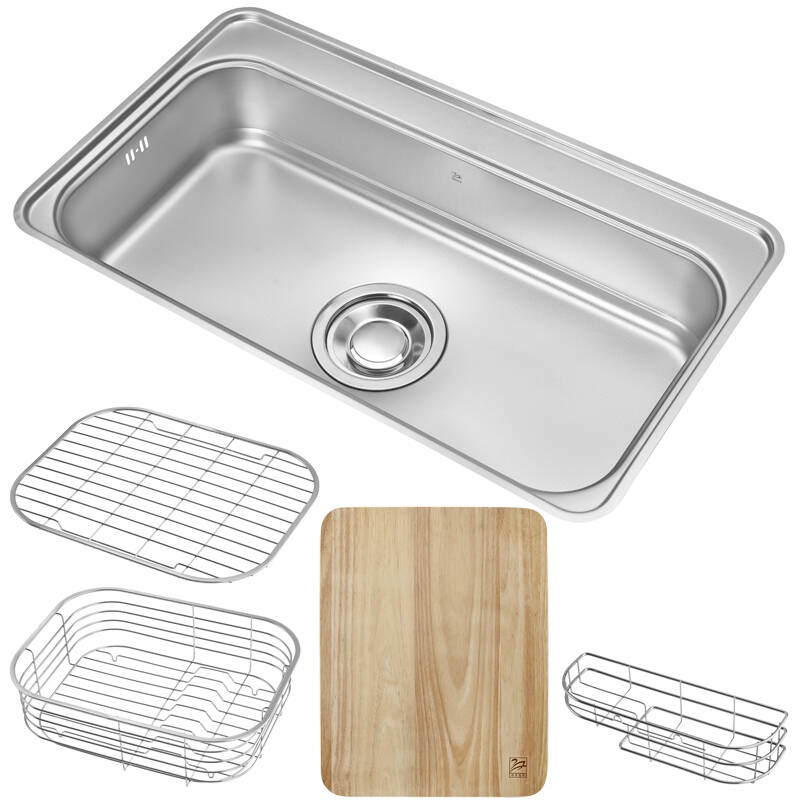 白鸟(baekjo)(e)3d900 不锈钢水槽(含沥水蓝菜板)限台下盆 韩国原装