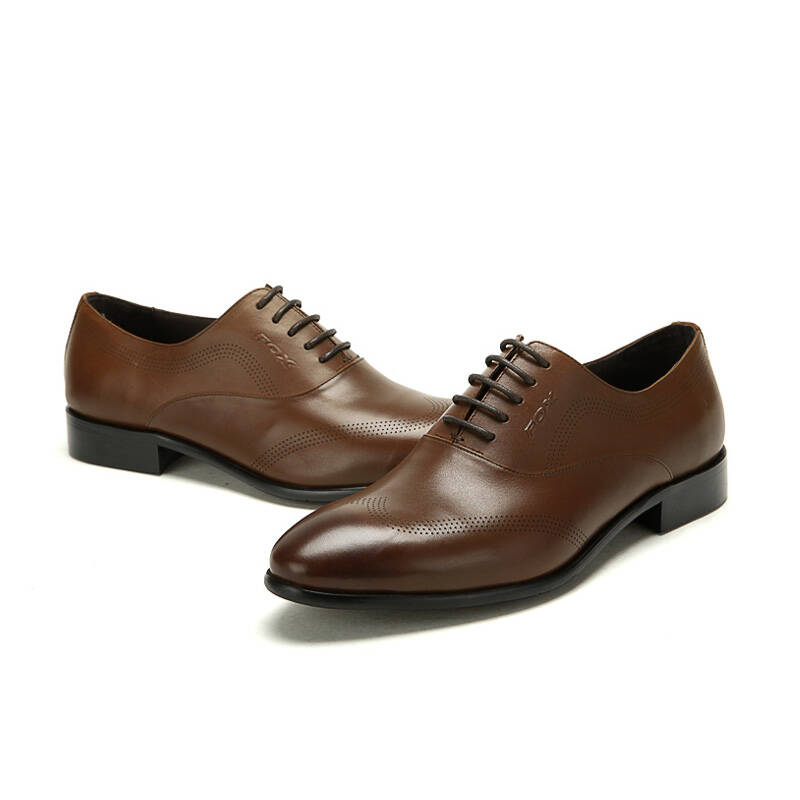 金狐狸(fox) 男士真皮商务鞋头层牛皮正装鞋时尚英伦系带皮鞋 0626002