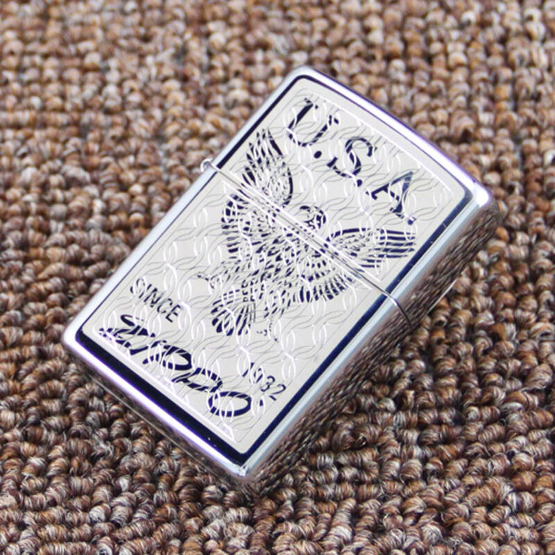 zippo打火机 镜面镀铬激光电脑刻美国鹰28357