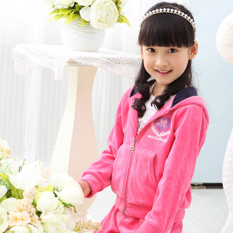 绿盒子童装女童摩登小姐2012秋款 炫彩时尚连帽长袖套装 两款八色 qs