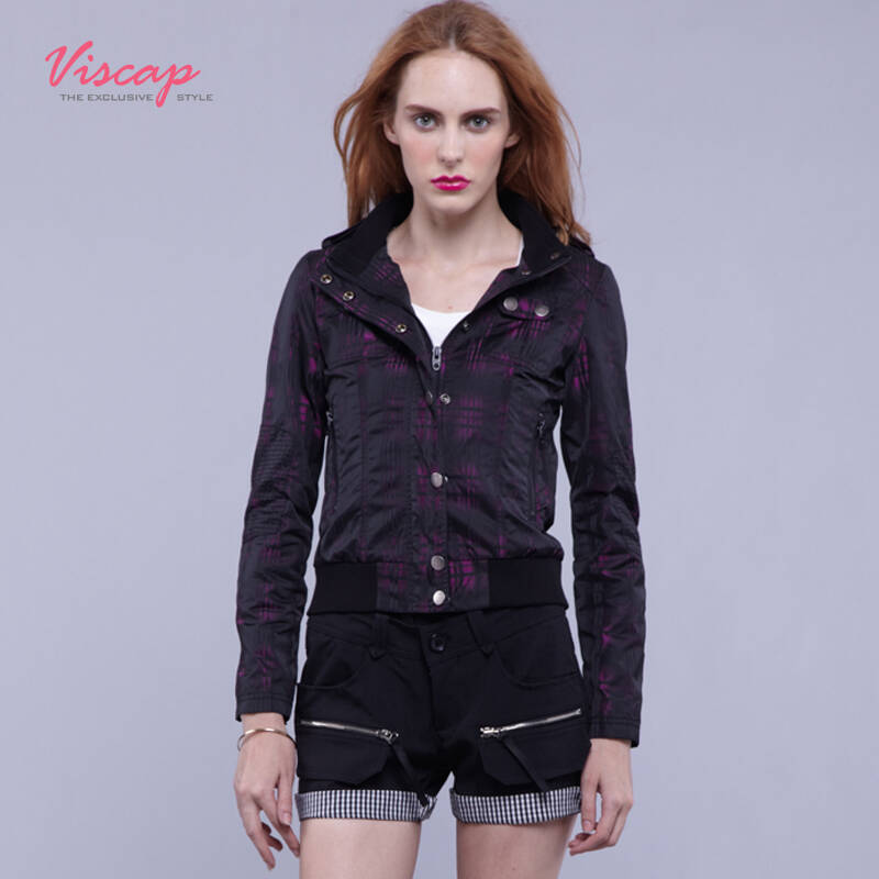 viscap维斯凯女装 范冰冰代言格纹机车外套薄夹克602173513 49 xl