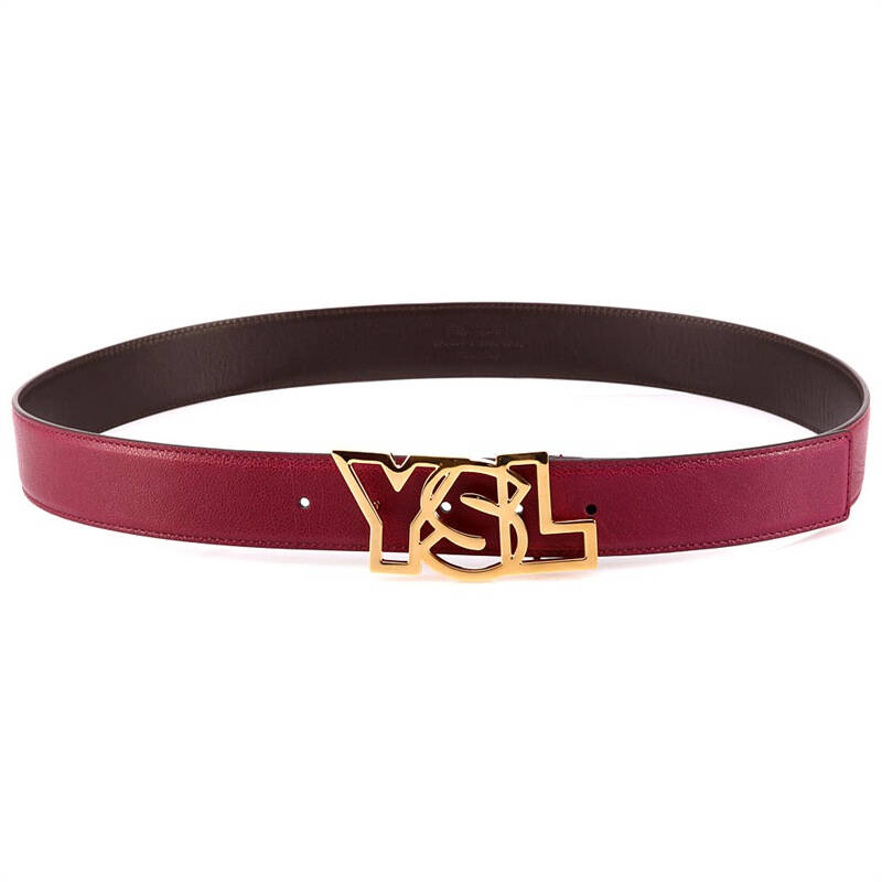 ysl 伊夫圣罗兰 女士梅红色真皮扣头腰带 274609c6d0o5555 xy 100cm