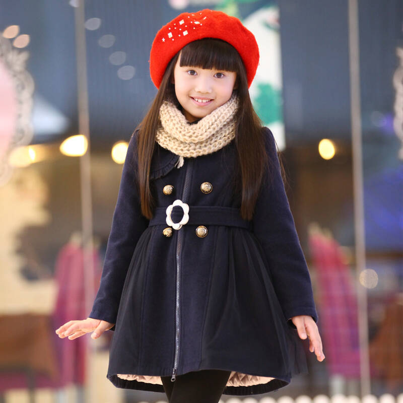 笛莎(deesha)女童装冬季新款无领学院风呢大衣1219278 藏青色 120