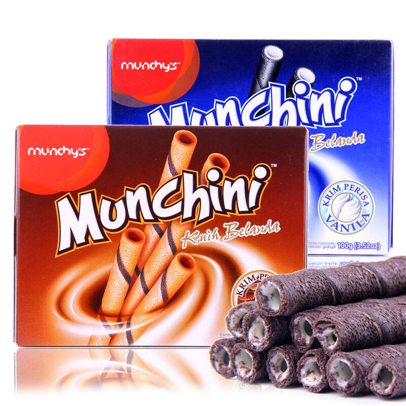马来西亚进口 麦奇满吉利香草味,巧克力味巧心卷100g*1盒 口味随机