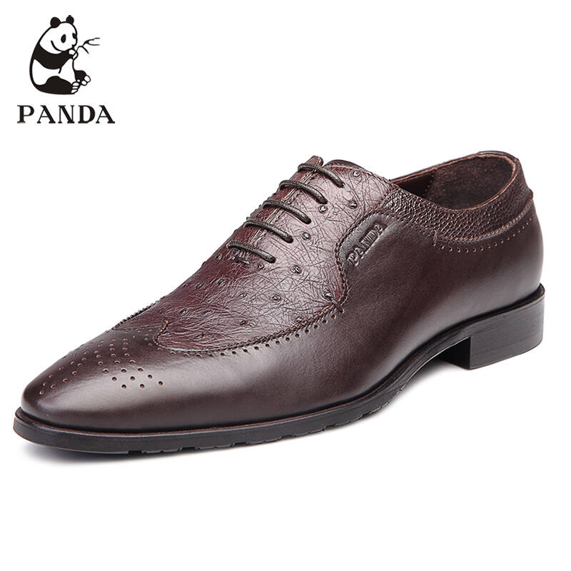panda熊猫男鞋 黑色/棕色鸵鸟点牛皮皮鞋 c1007410黑/c1007530 啡色