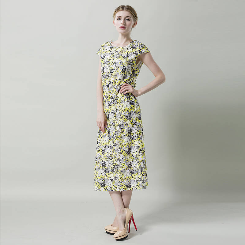 斯蒂芬妮(stephanie)女装盖袖连衣裙 s4220056002白底黄花m