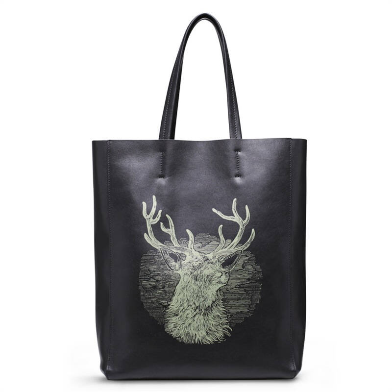 u life 男士单肩包 软头层牛皮休闲手提包 时尚印