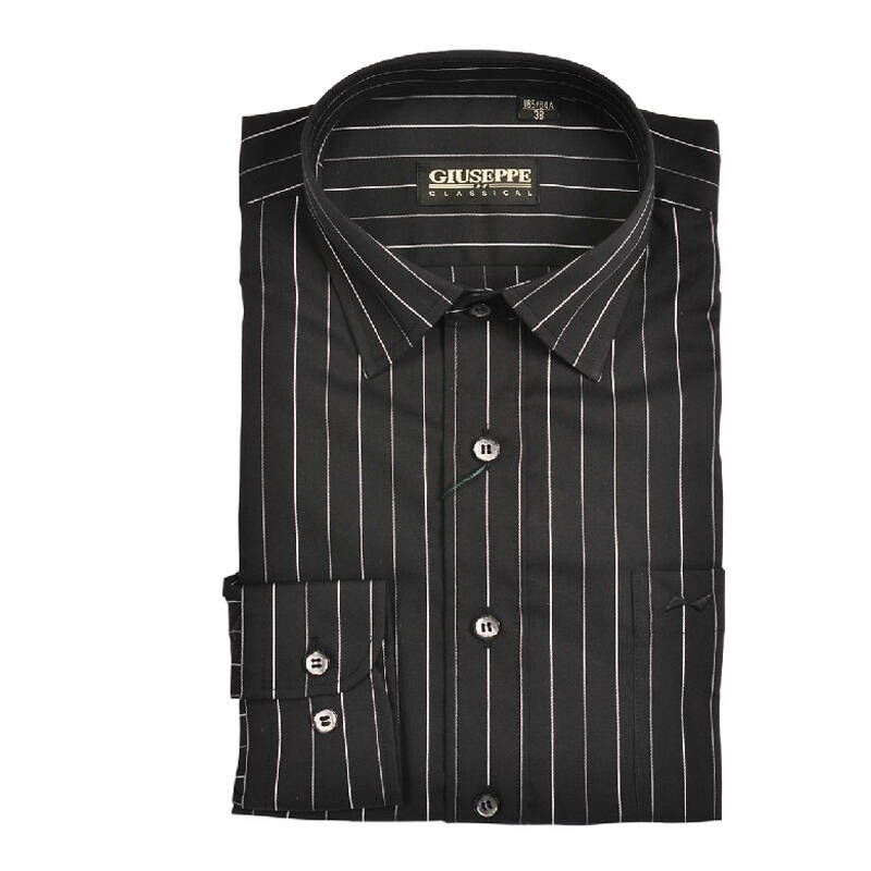 乔治白giuseppe 2015春装新款 条纹纯棉长袖衬衫男衬衣 黑色条纹 43