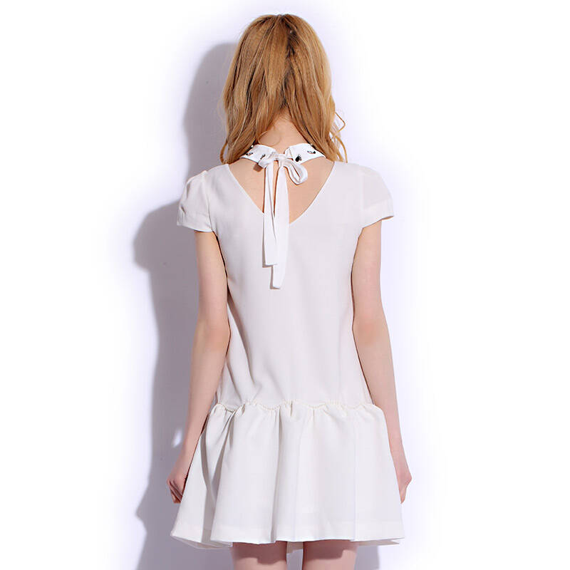 秸熙(qs)镶钻假领贝壳袖腰线下移连衣裙 jka6j7 白色40l