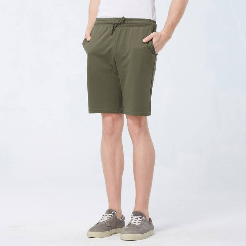 男装夏天运动款中裤全棉纯色五分裤休闲男裤子13104007 94飞行员绿色